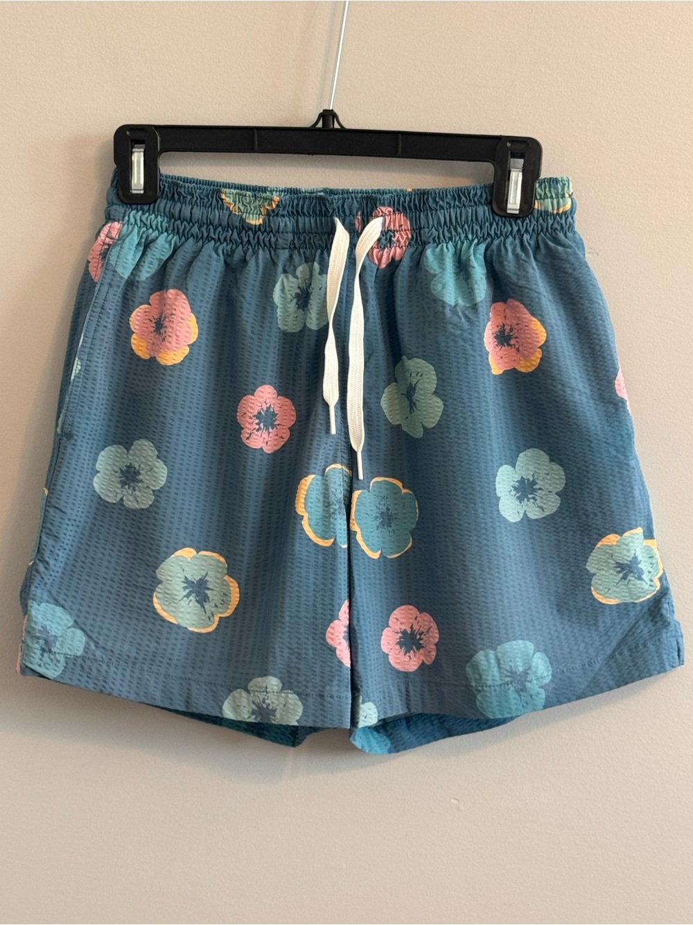 Chubbies Boys Youth Small Floral Swim Trunks Blue Drawstring